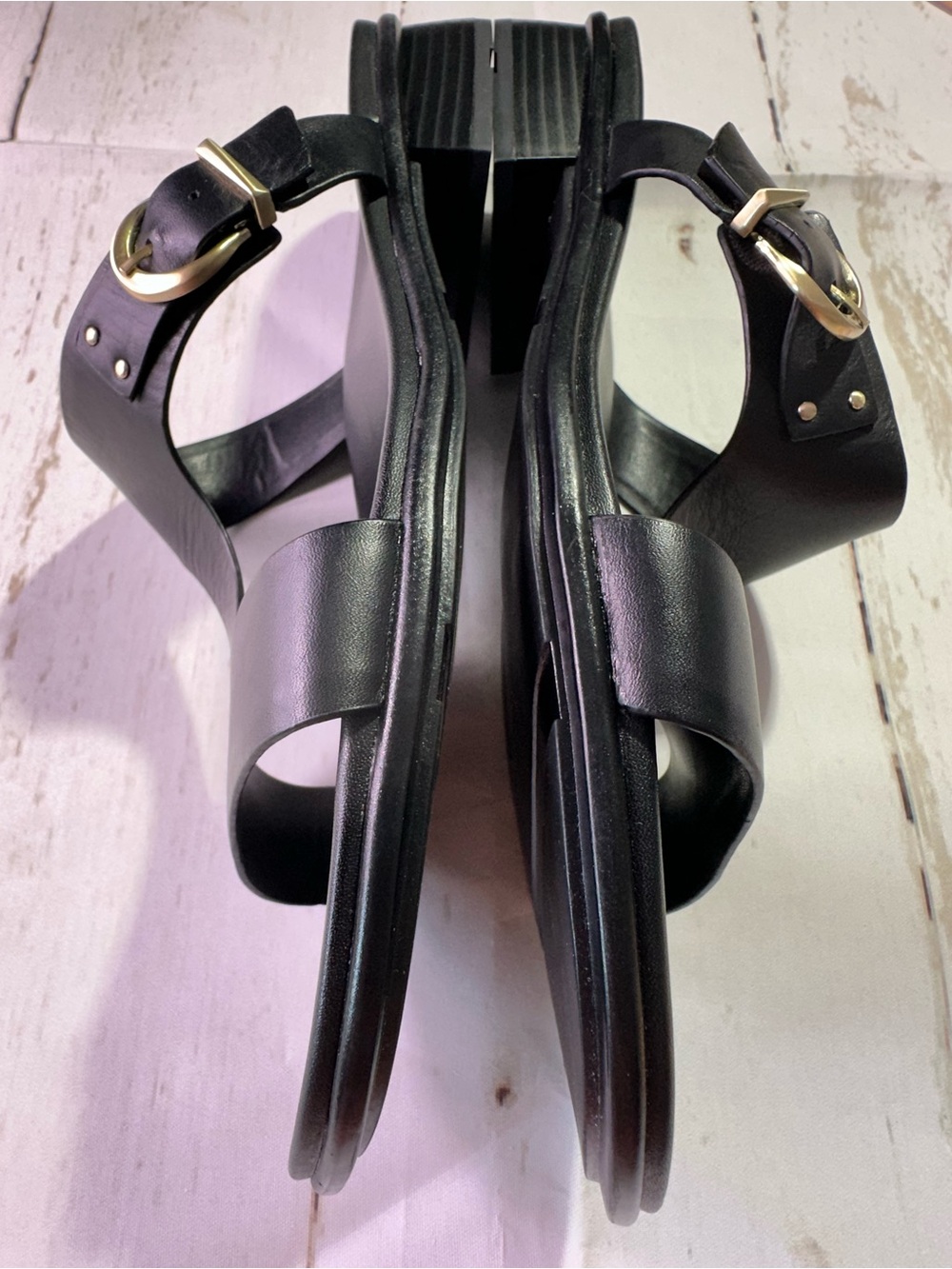Naturalizer Black Leather Slide Sandals with Gold Buckle size 12 W - Picture 3 of 12
